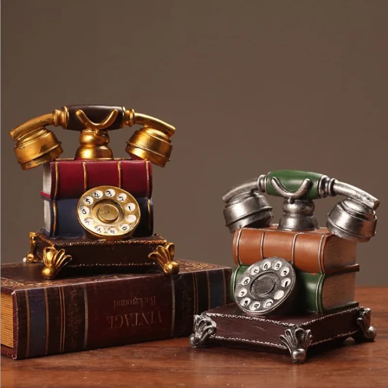 Vintage Telephone Model Clock Decorative Piece, Creative Home Furnishing, Tabletop Old-fashioned Ornament, Coffee Shop Display