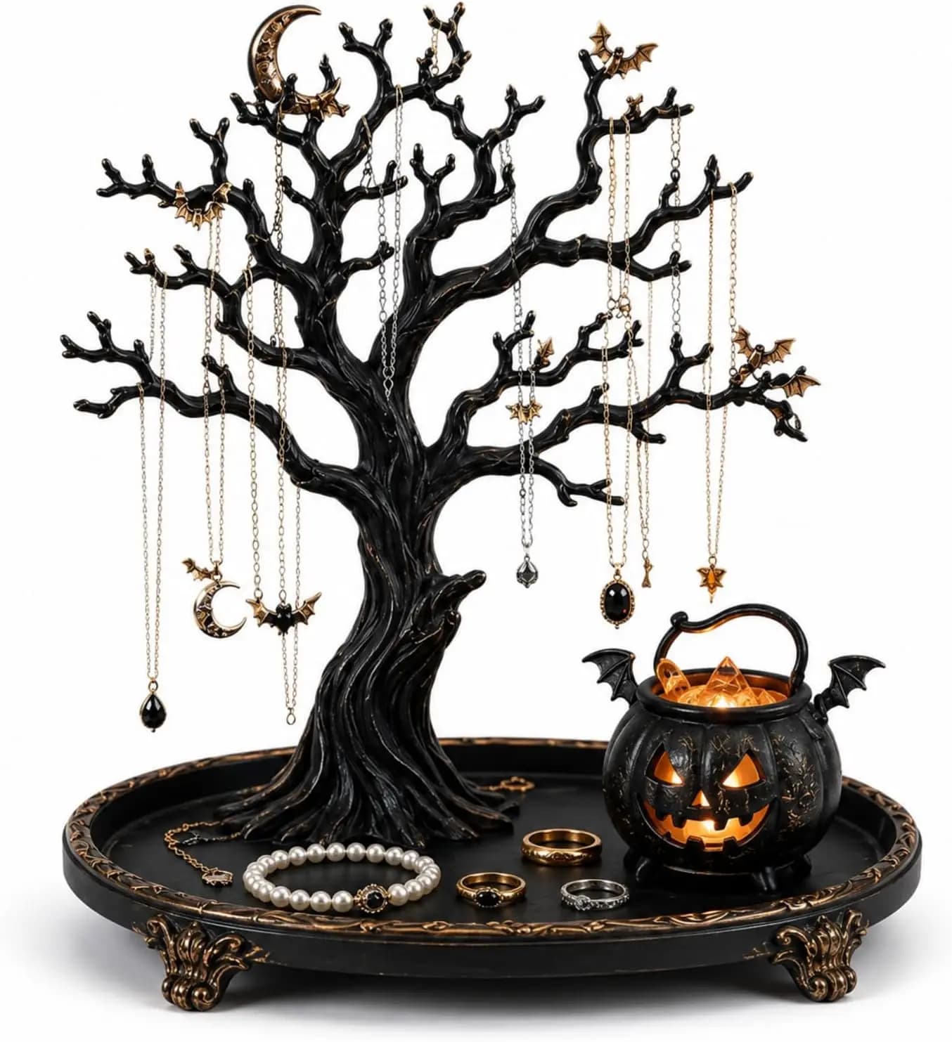 Light-Up Jewelry Tree-3D Sculptural Jewelry Display Stand Organizer| Light-up jewelry tree organizes earrings, necklaces, rings