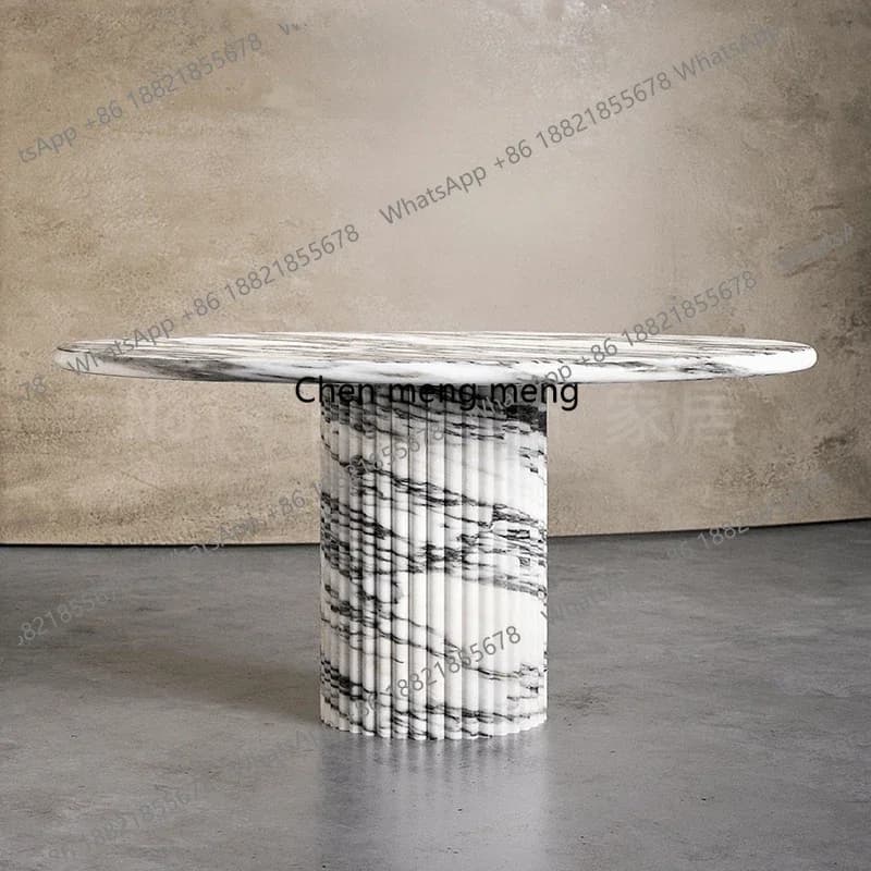 Natural marble dining table round table big white, villa hotel restaurant round cream style dining table