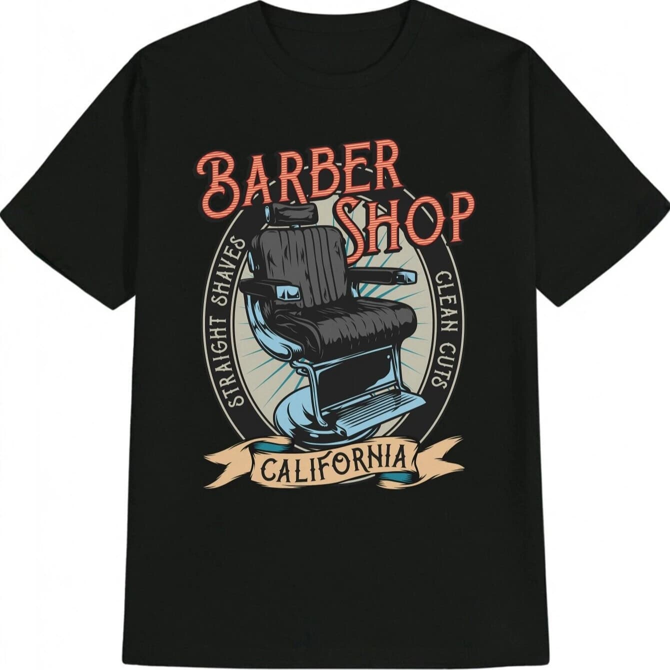 Vintage California Style Barber Shop Graphic T-Shirt 100% Cotton O-Neck Short Sleeve Summer Casual Mens T-shirt Streetwear