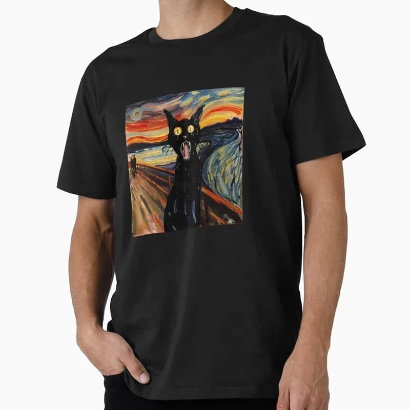 The Scream Cat Halloween Gift T Shirt Funny Spooky Cat Lover Tee Unisex Trick or Treat Costume Party Short Sleeve Cute Tops