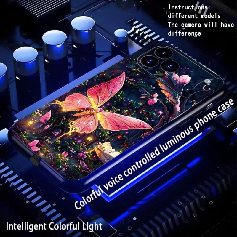 Dreamy Butterfly Flash LED Phone Cover Case For iPhone 16 17 15 14 13 12 Pro Max Colorful Light Glow Floral Protect Phone Funda