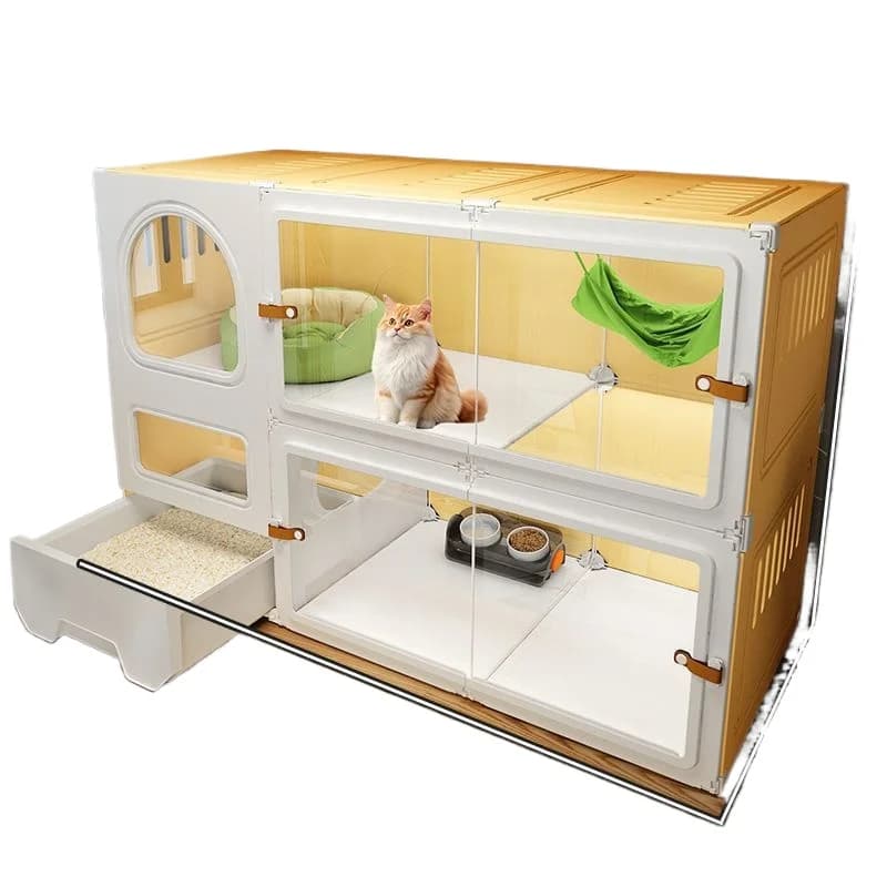 The cat cage does not occupy an integrated cat villa with a toilet, and the household indoor has free space.