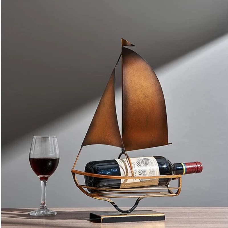 1Pcs Creative Retro Wine Rack Wrought Iron Sailboat Decorative Ornament Home Living Room Handicraft Storage Shelf