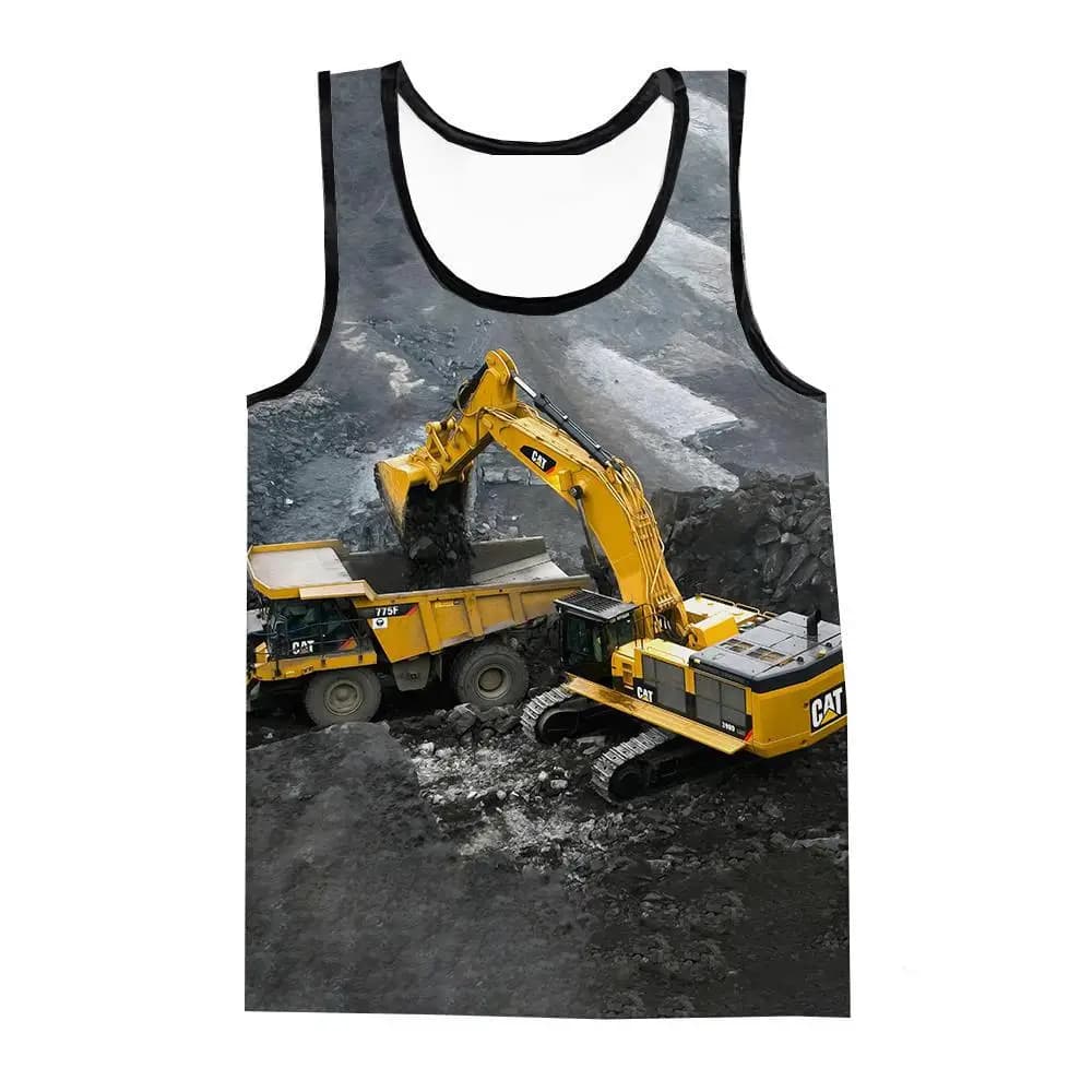 Summer Adult Men's Children's Tractor Excavator Pattern Vest Sleeveless T-shirt 3d Printing Harajuku Beach Style Thin Top