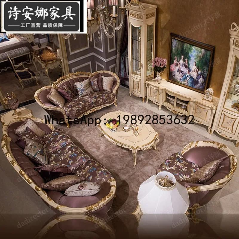 H5.15  solid wood rose carved sofa combination fabric handmade luxury villa living room furniture