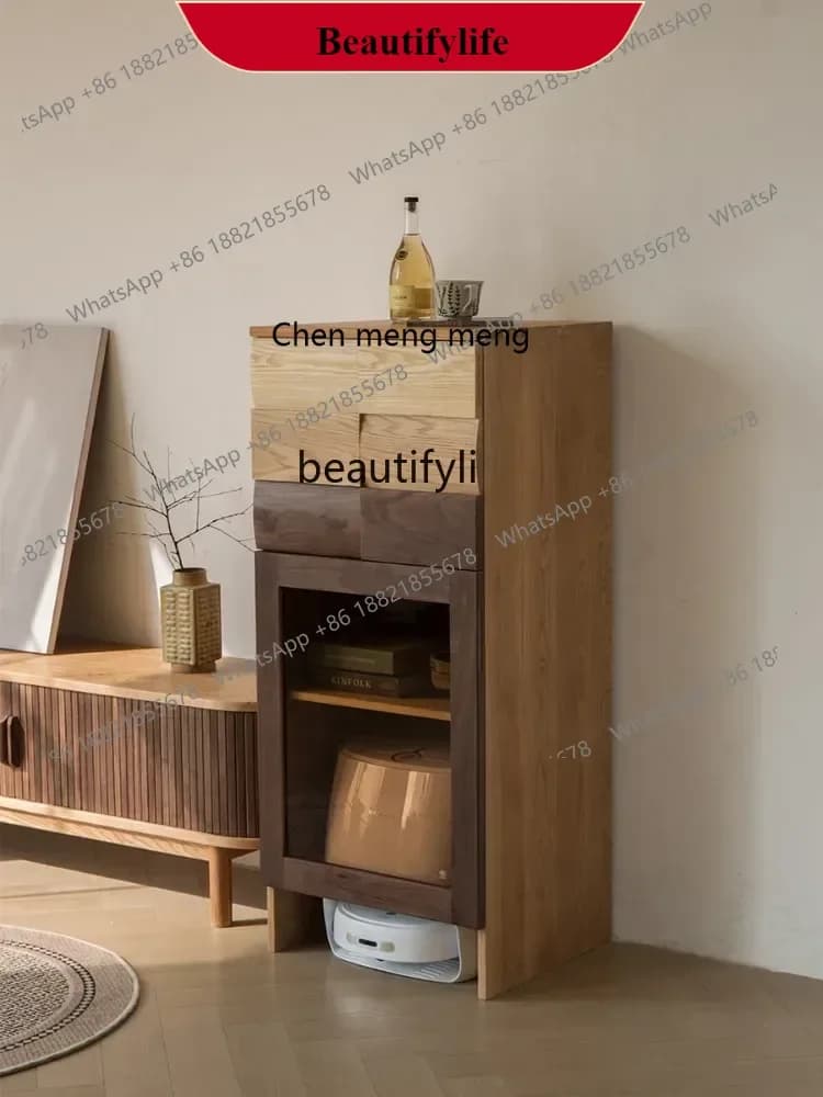 G153 White Oak Sweeper Foundation Cabinet High Cabinet Living Room Light Luxury Wall Bookcase Solid Wood Wine Cabinet Black Waln