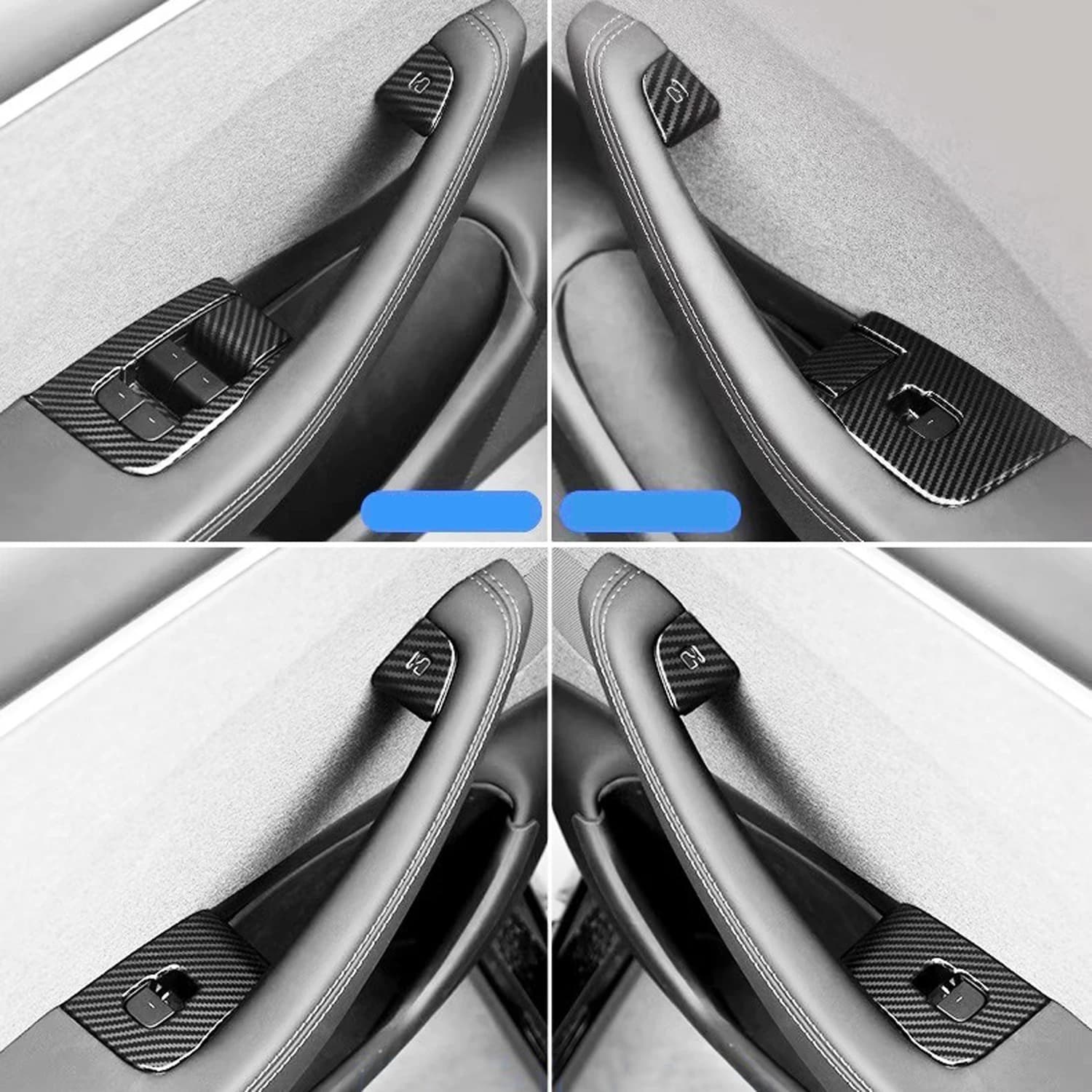 LHD! For Tesla Model Y 2025 2026 Car Accessories Door Armrest Window Switch Trim Cover Trim Sticker ABS Carbon Fiber Black 4pcs