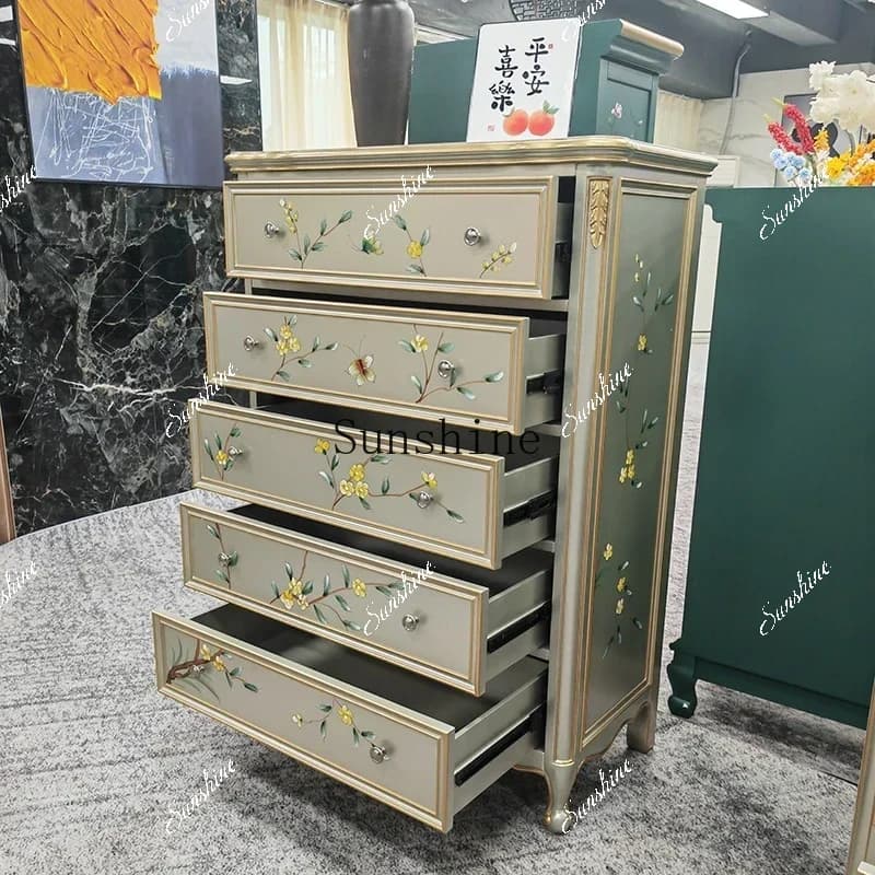 Hand painted American storage chest porch painted storage villa drawers bedroom living room  FT