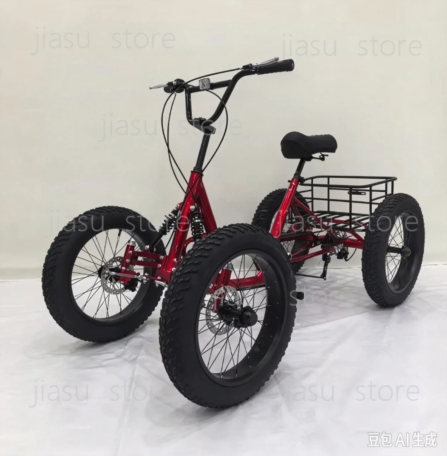 20" Fat Tire Four Wheel Pedal Cargo Bike, Urban Transport Bicycle with Storage Basket for City Commuting