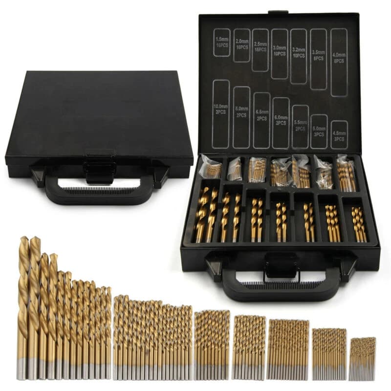 99PCS Drill Bit Titanium Coated Metal HSS Twist Drill Bit Steel Brick Set Tools