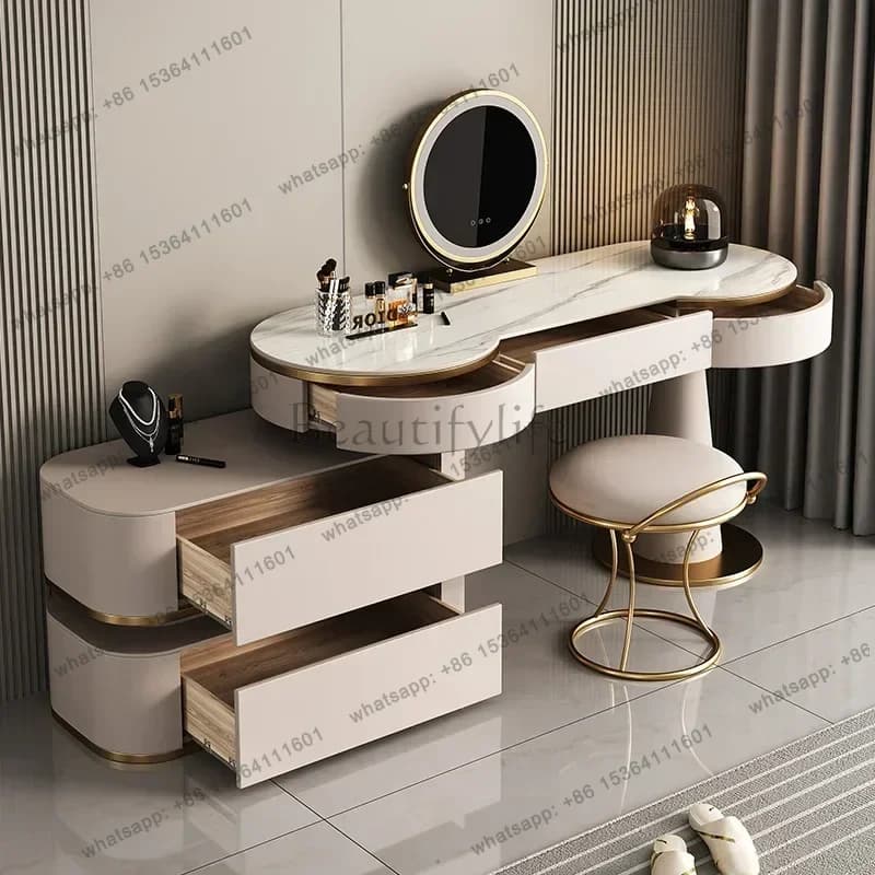 Dressers Light Luxury Solid Wood Board Storage Cabinet Rock Board Makeup Vanity Dressing Table Toiletries Bedroom Furniture