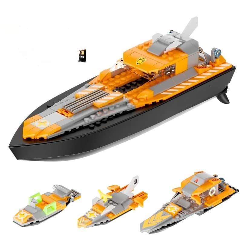 Racing boat rescue ship model toy compatible building block assembly electric educational children's toy