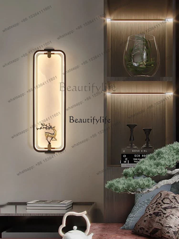 yj7 New Chinese Style Copper Living Room Hanging Wall Decoration Luminous Chinese Style Hallway Corridor