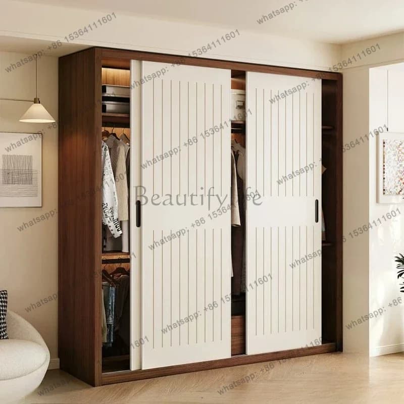 Factory Direct Sliding Door Wardrobe Large Capacity Bedroom Clothes Storage Clothing Closet Cabinet Apartment Guarda Roupa Casal