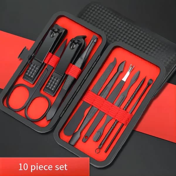 Professional 10-Piece Manicure Kit Black Nail Clippers with Travel Case Complete Grooming Set for Home Use