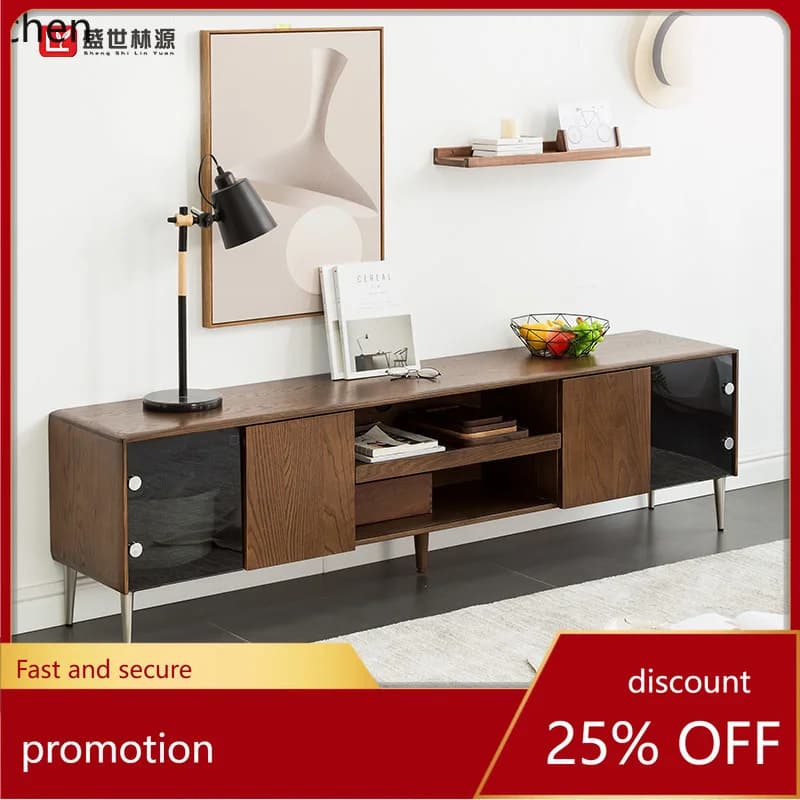 HT Solid Wood TV Cabinet Living Room Furniture Simple Oak Floor Cabinet