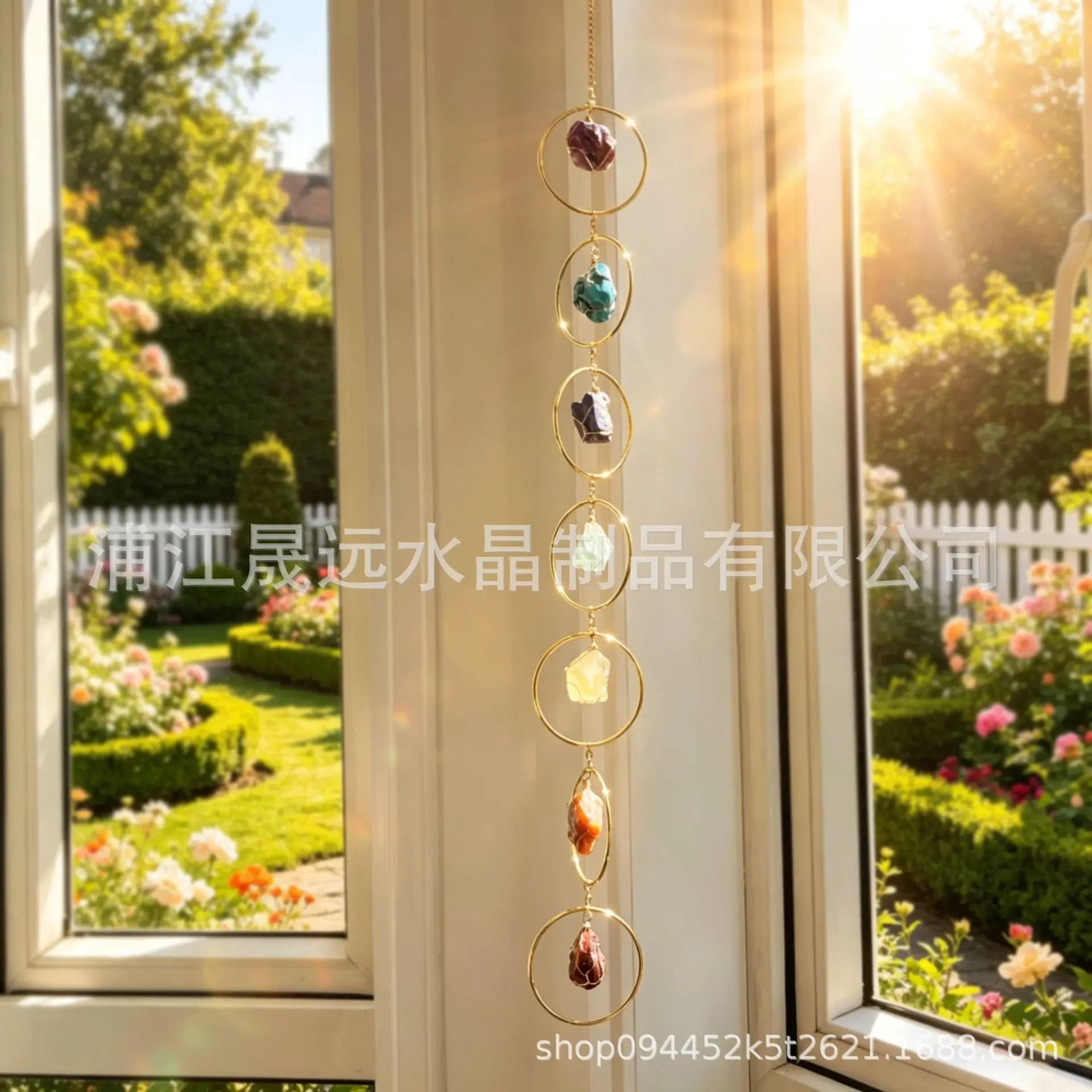 WW Natural Crystal Seven Colors Rough Stone Ring Energy Conservation Home Wind Chimes Party Wall Decoration