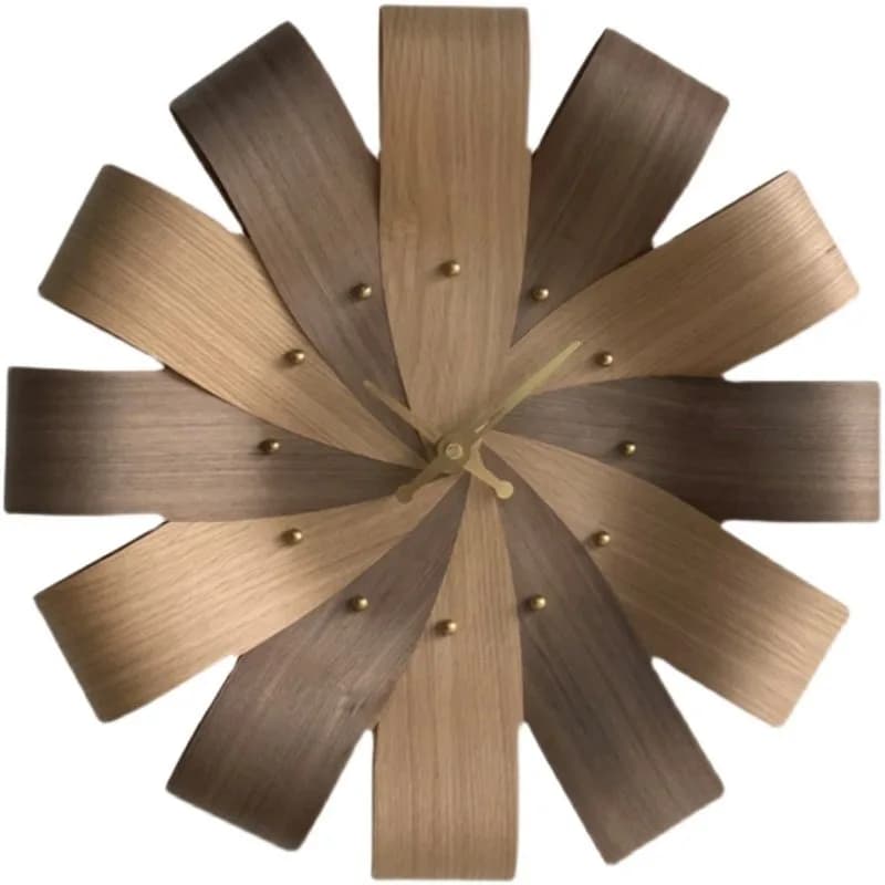 Nordic modern light luxury wall clock, creative petal clock, simple wall watch, solid wood fashion living room decoration clock
