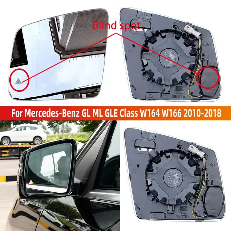 For Mercedes-Benz GL ML GLE Class W164 W166 2010-2018 Wide Angle Replacement Heated Blind Spot Warning Wing Rear Mirror Glass