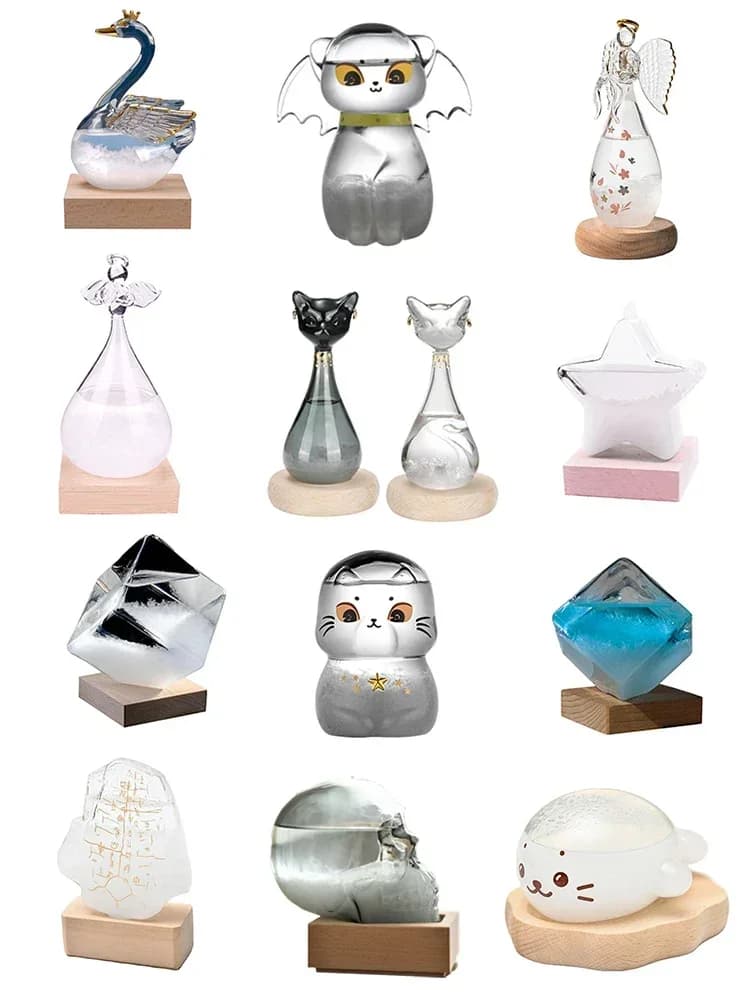 Transparent Crystal Water Drop Weather Forecast Bottle Storm Heart Glass Liquid Wood Base Ornament Home Wedding Decor Craft Gift