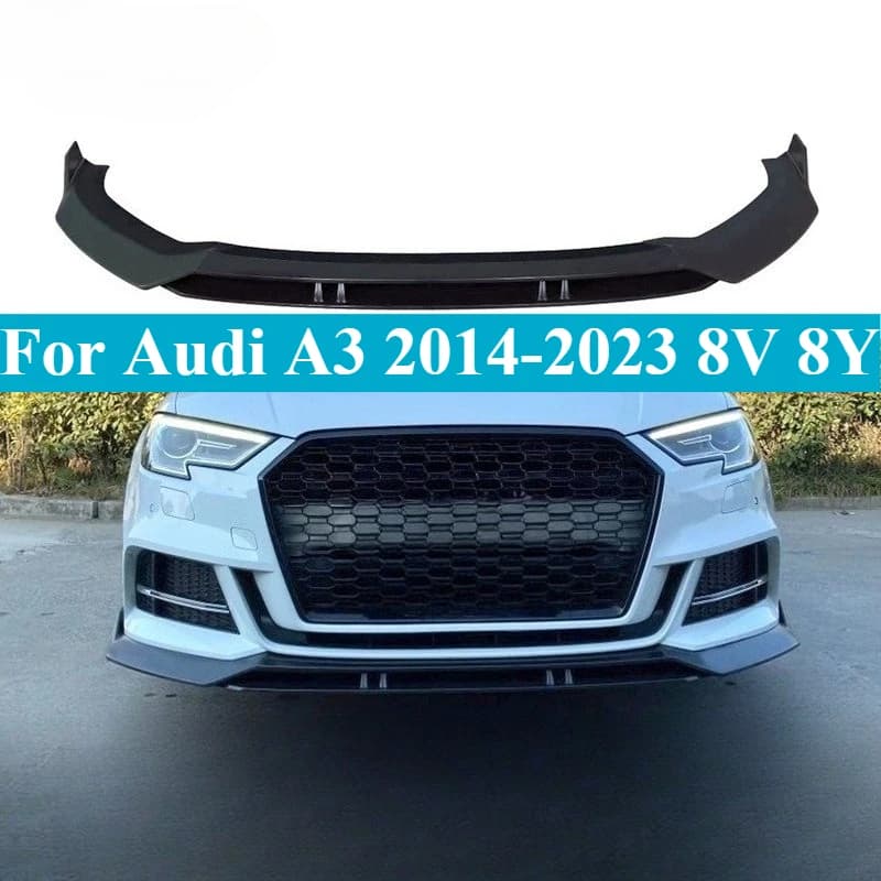 For Audi A3 2014-2023 8V 8Y PP Front Lip Rear Wing Gloss Black Body Kit Side Skirts Bumper Cover NoDrill Sport Sedan/Hatchback