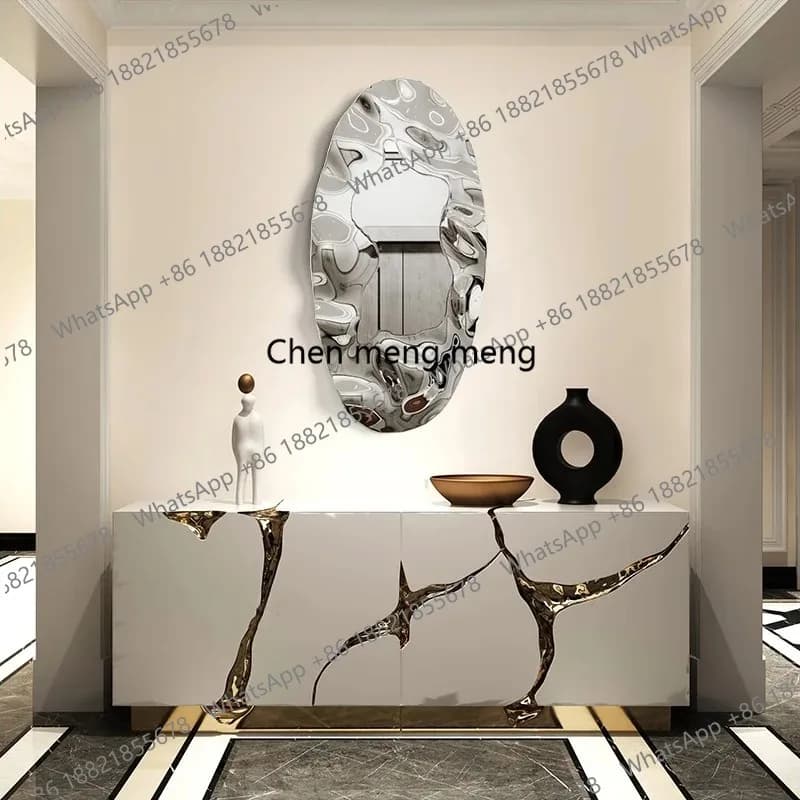 Stainless Steel Oval Mirror Wall Decoration, Designer Art Installation, Large Space, Sales Office