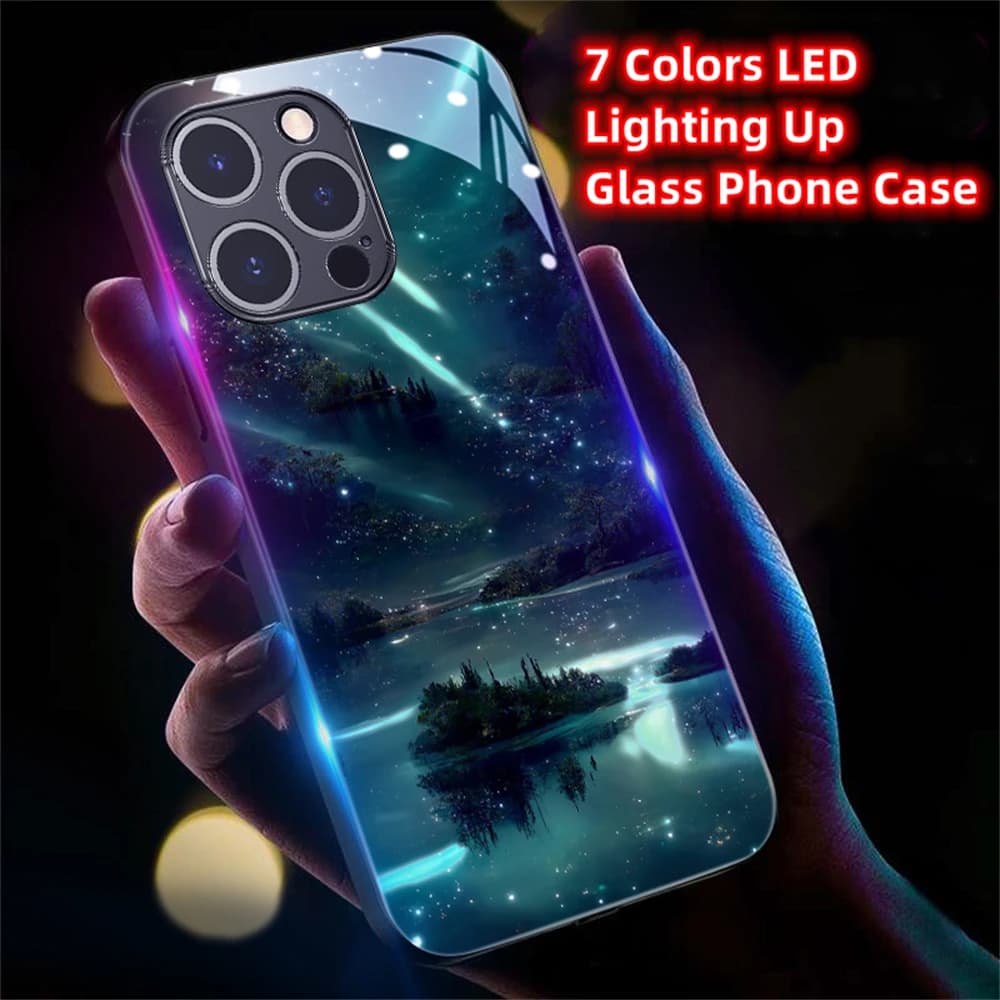 Moonlight Galaxy Beach Luminous Phone Case LED Light Glass Shockproof Cover For VIVO X70 X80 X90 X100 X200 Pro Plus IQOO 12