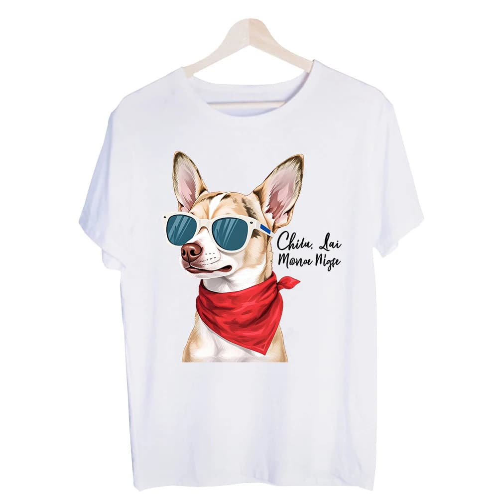 Men's Chihuahua with Sunglasses and Bandana Graphic Tee, Short Sleeve Crew Neck T-Shirt for Casual Summer Outfits