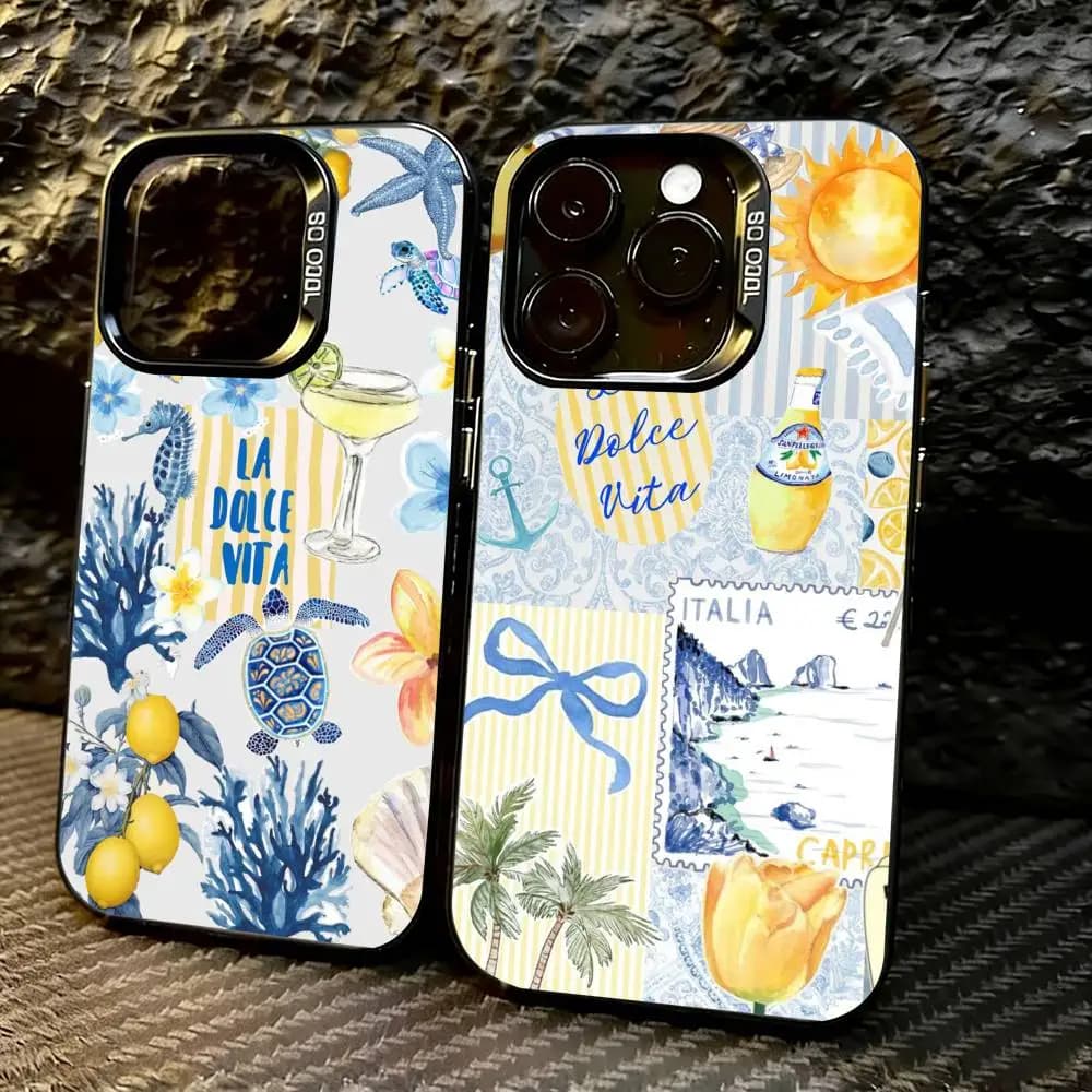 Ocean Wine Glass Lemon Phone Case For iPhone 17,16,15,14,13,12,11 Plus,Pro Max,XS,Colored Silver Plated Inside Cover