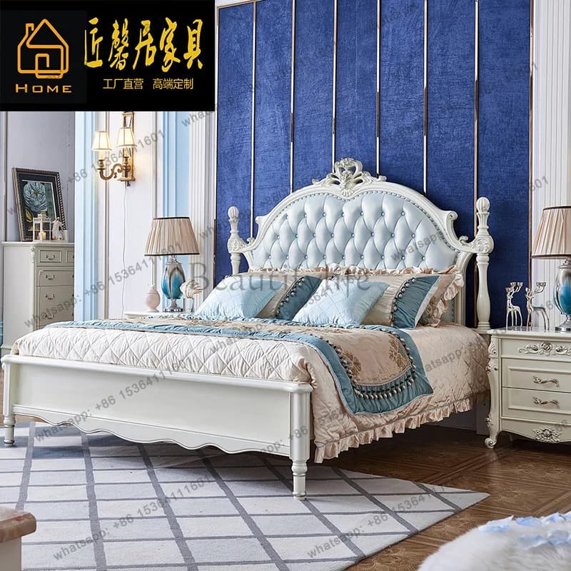 European style all solid wood double bed master bedroom modern luxury style simple European paint princess bed