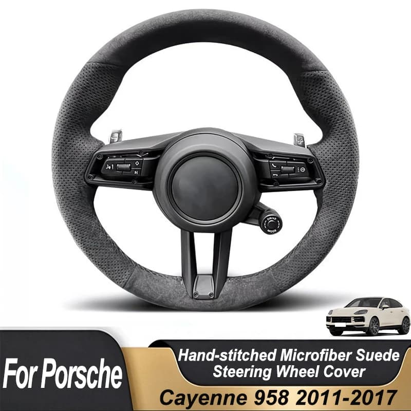 Custom Hand Stitched Black Microfiber Suede Non-slip Car Steering Wheel Cover For Porsche Cayenne 958 2011-2017 2012 2013 2014