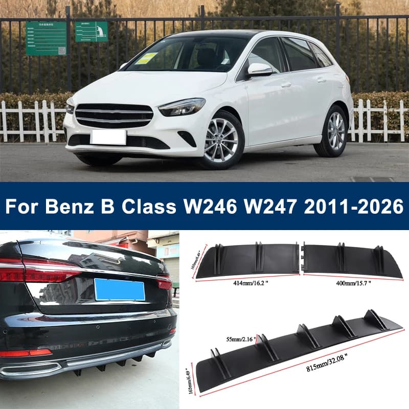 2-Segment Shark Fin Rear Diffuser For Benz B Class W246 W247 2011-2026 Rear Bumper Lip Splitter Chassis Spoiler Tuning Parts
