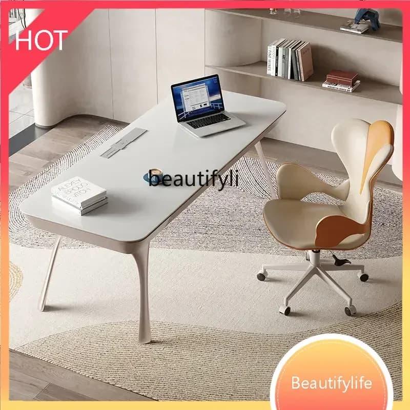 new  Light Luxury Stone Plate Desk Modern Minimalist Study Workbench Cream Style French Office Computer Desk ss 8617