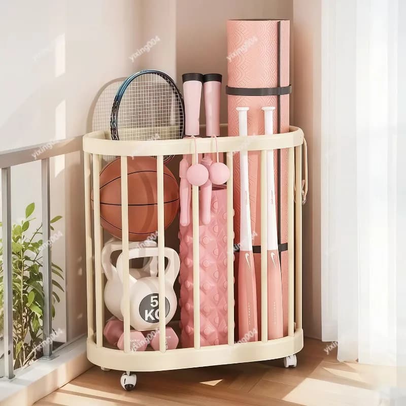 Movable Laundry Basket with Wheels, Home Storage Holder for Yoga Mat Fitness Supplies