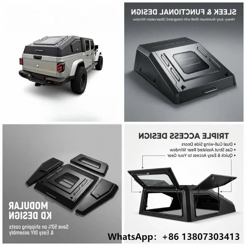 Aluminum Alloy Truck Ute Canopy for Jeep Gladiator Hilux Tacoma Manual Operation Waterproof Locking Features Camper Canopy Top