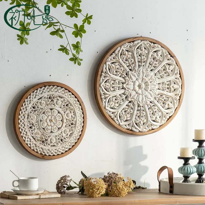HT  antique hollow wall hanging, high-end entrance background decorative painting, wood carving and old wall pendant