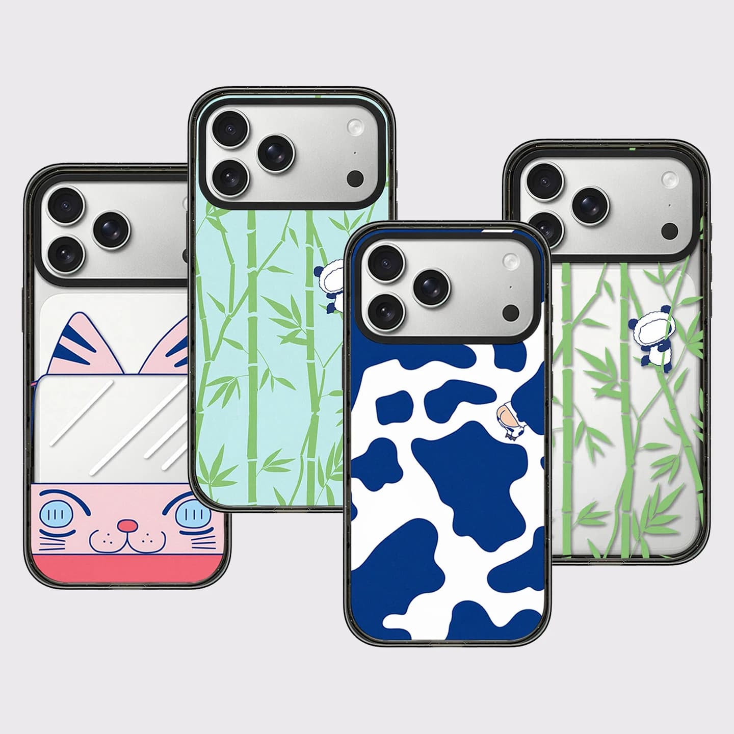 Cow Cat Panda Pattern Impact Black Magnetic Phone Case Cover for IPhone 12 13 14 15 16 17 18 Pro Max Case