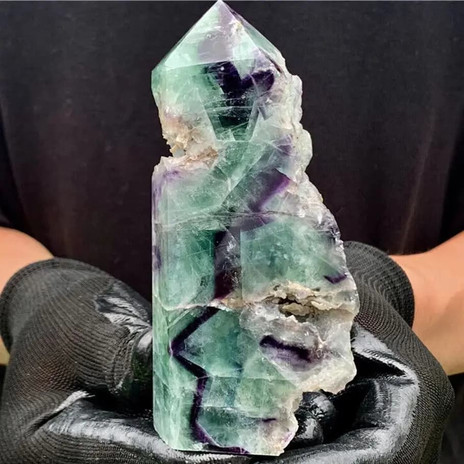 Natural Color Fluorite Obelisk, Quartz Crystal Mineral Column, Mineral Reiki Healing, Demagnetization, Fluorite Tower