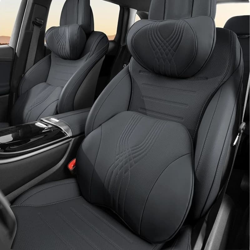 Nappa Leather Car Neck Pillows and Seat Pillow Soft Car Headrest Lumbar Support Auto Accessories Car Headrest and Waist Pillow