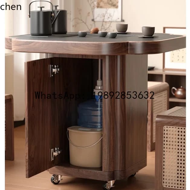 small apartment balcony small tea table movable tea cabinet solid wood