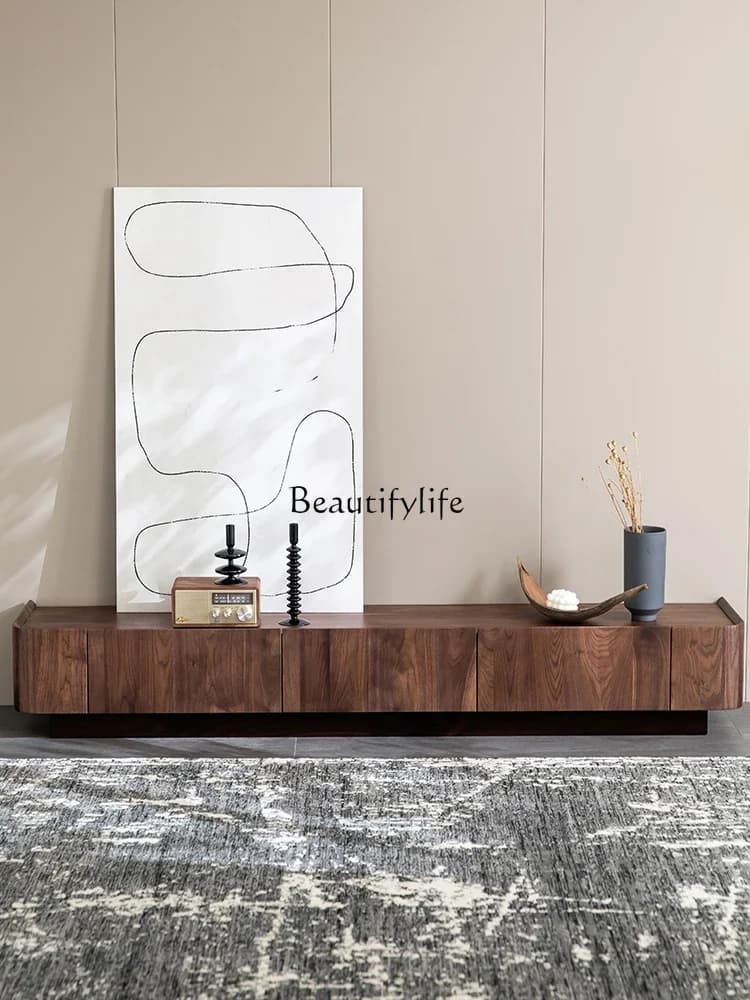 yj57 North America Black Walnut Wooden TV Cabinet Solid Wood Modern Minimalist Nordic