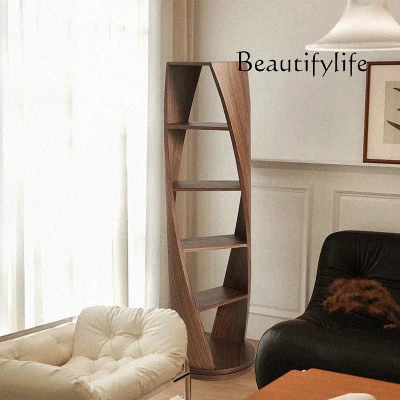 J R Italian Light Luxury Solid Wood Bookshelf Rotating Study Small Bookcase Shelf Creative Living Room Corner Storage Floor Book