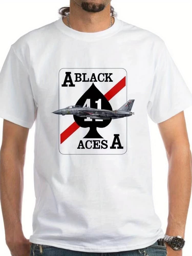 Men'S F-14 Tomcat VF-41 Black Aces Graphic pattern -100% cotton summer casual short sleeve O-neck printed T-shirt.