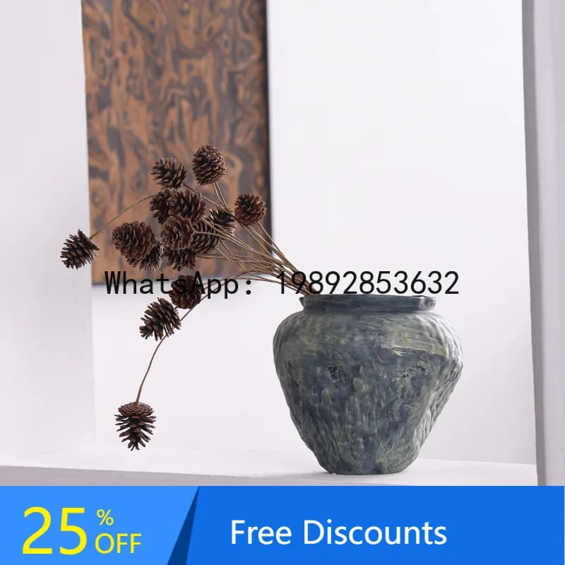 Vintage Ceramic Vase Ornament Living Room Flower Arrangement Art Imitation Bronze