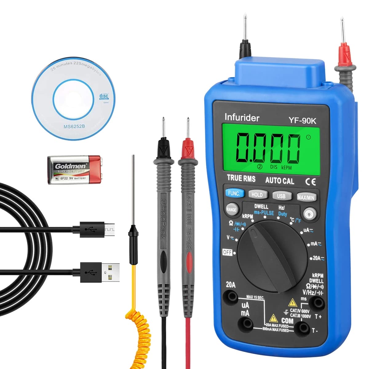 HoldPeak HP-90K Engine Analyzer Tester Auto Range Car Diagnostic Tool with Data Output by USB Automotive Multimeter Multimetro