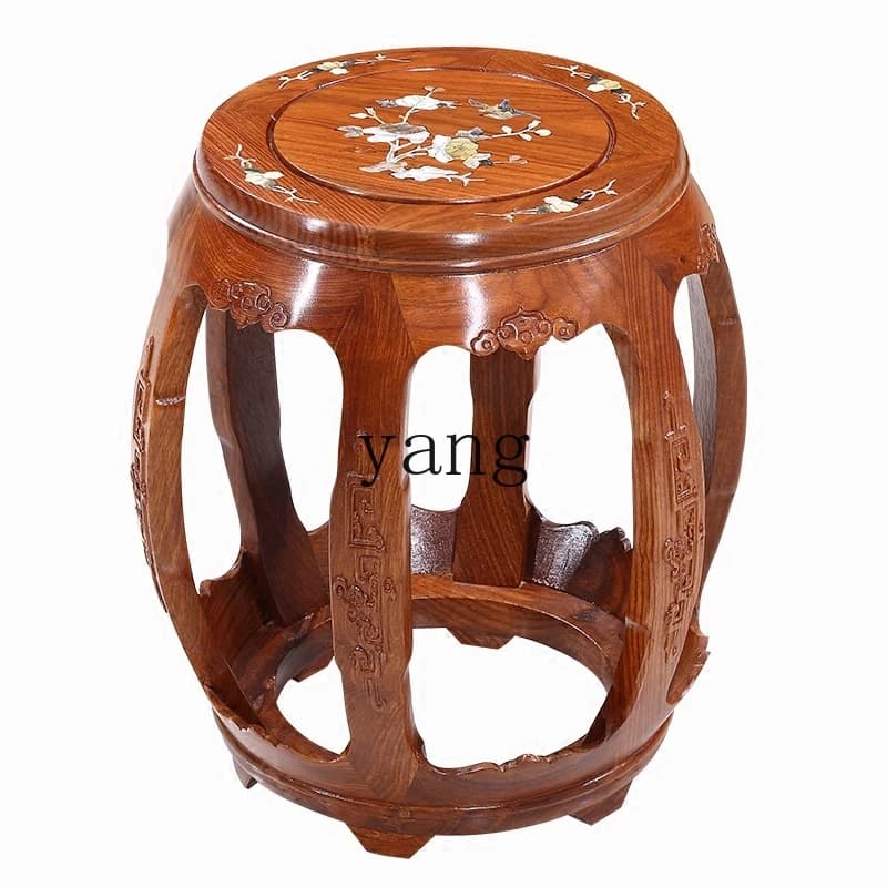 LTT mahogany round stool Chinese dressing antique drum stool solid wood home coffee table stool