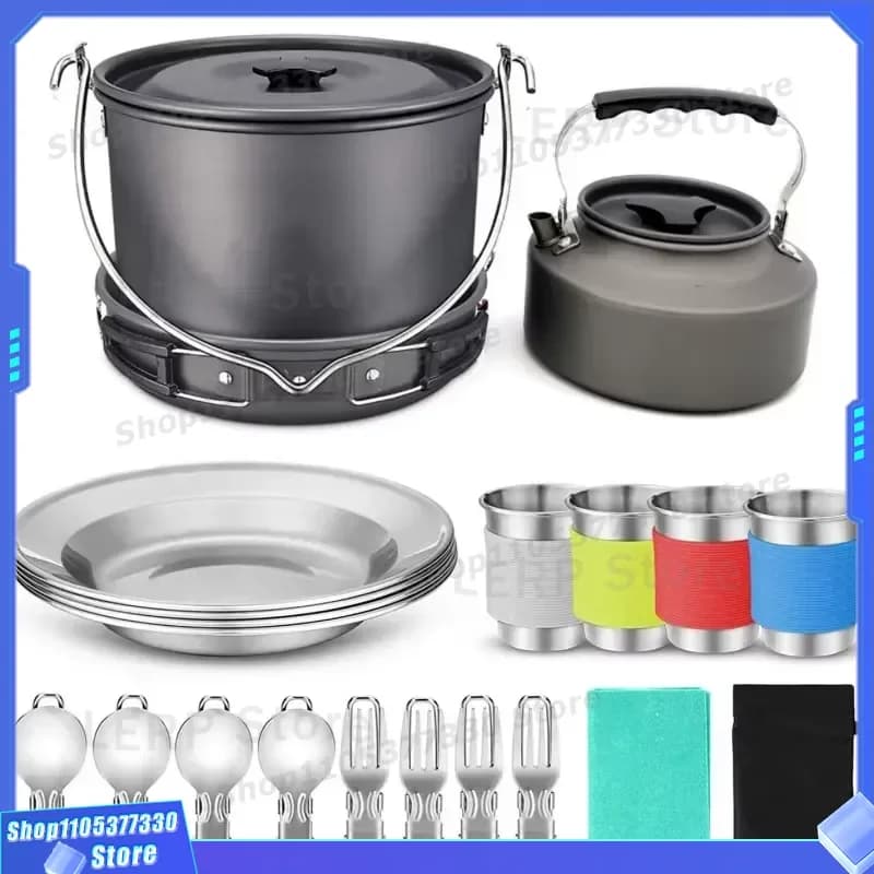 Large Camping Hanging Pot Set Portable Outdoor Cooker for 5-7 People Picnic Gear Oversized Hiking Kitchenware Travel