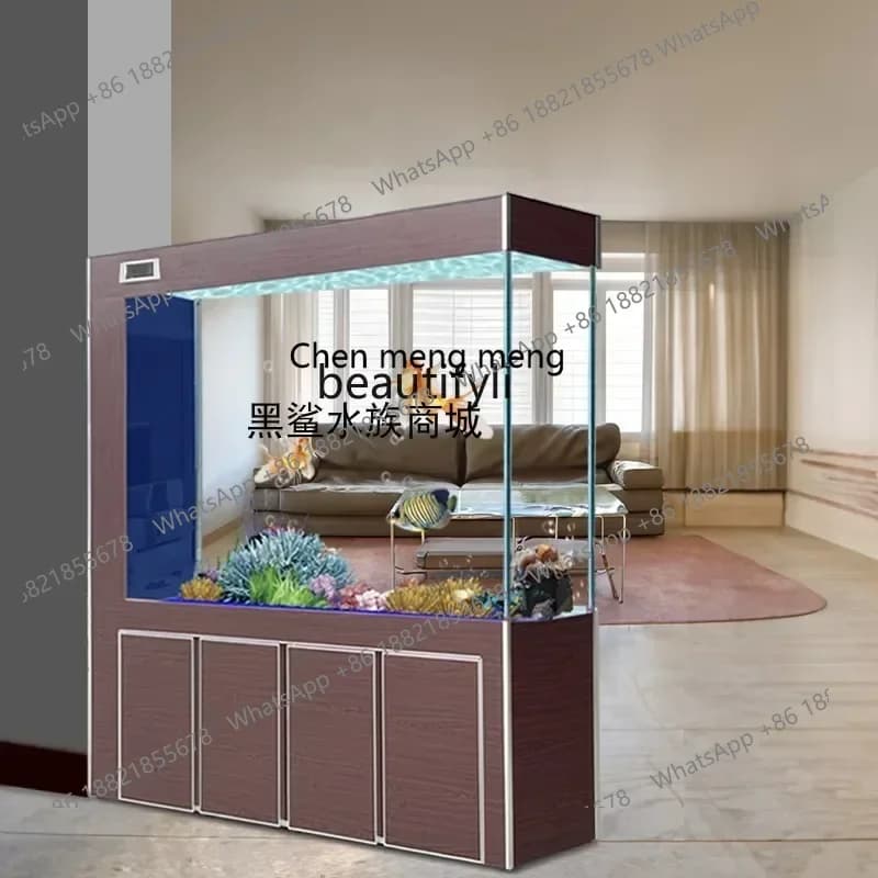 cqyLight luxury fish tank living room large floor screen partition ultra-white glass aquarium bottom filter