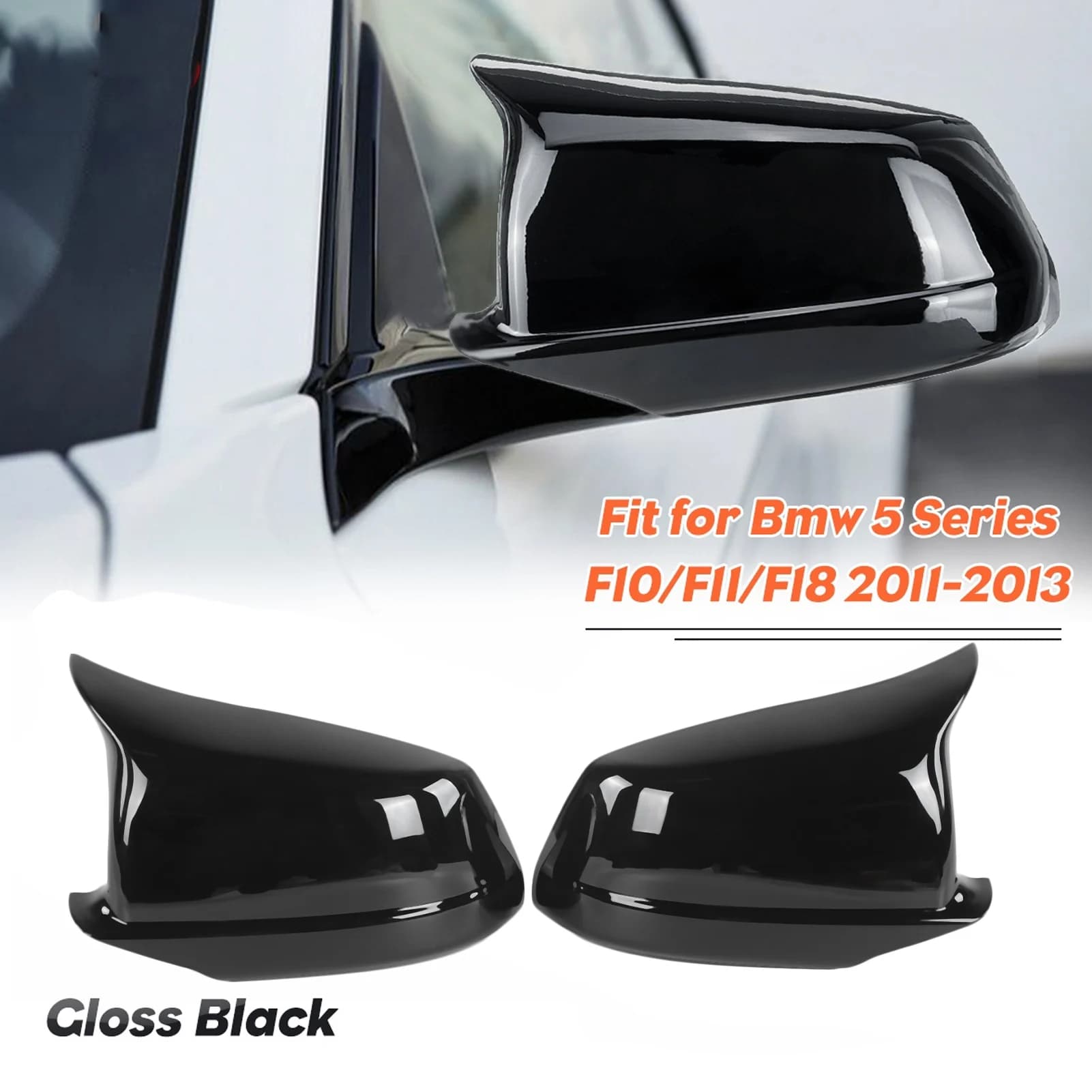 1 Pair Side Mirror Cover Glossy Black UV Protective ABS Rearview Mirror Cap For BMW 5 Series F10 F11 Pre LCI 2011-2013